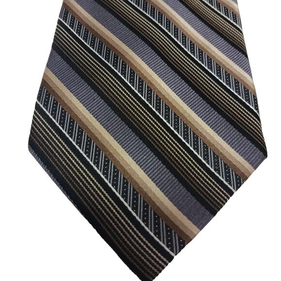 NEW SILK Tie Men's Warehouse BROWN Striped Modern Geo NEUTRAL TONES Corporate - Picture 1 of 7